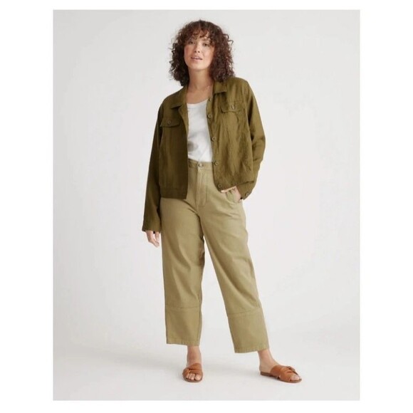 NWT Quince Womens Organic Stretch Cotton Twill Barrel Pants Olive Green Size 6 - Picture 1 of 10